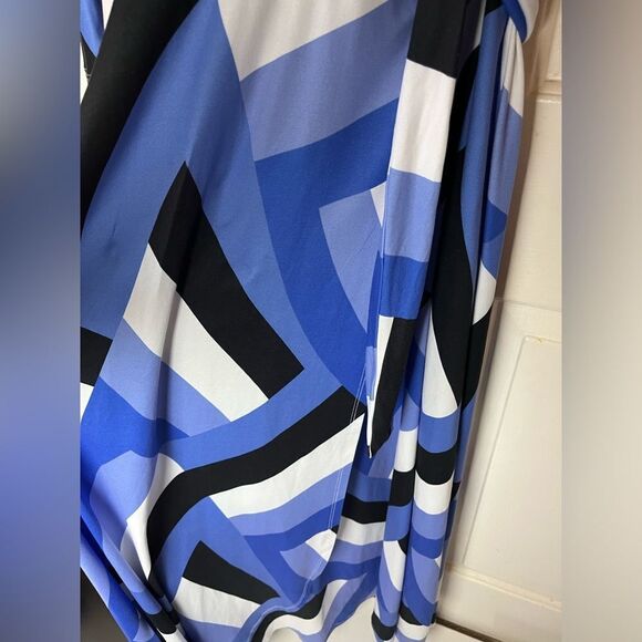 NWT Beautiful Cato Blue Black White Wrap VNeck Maxi Dress Long Sleeve Size XS - Picture 4 of 6